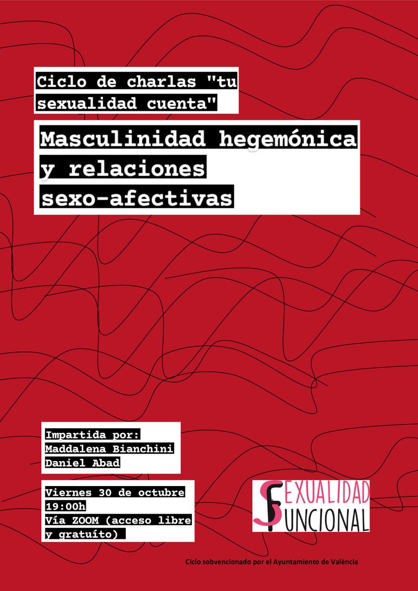 sexfuncional_cv's tweet photo. "Masculinidad hegemónica y relaciones sexo-afectivas" es la próxima charla de nuestro ciclo 💕

El viernes 30 de octubre a las 19:00 os esperamos en Zoom (compartiremos el link próximamente). 😊 https://t.co/ty74zJWdxv