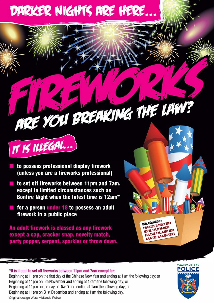 If you’re having a #fireworks display at home this week, please have a read of this important information from <a href="/ThamesVP/">Thames Valley Police</a> to ensure you are not breaking the law!
