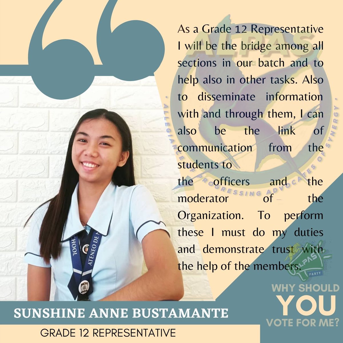 ALPASParty2020's tweet photo. #BUSTAMANTEforGrade12Representative
#ALPASPartyforSTEMOrg
#ALPASParty
#NoStudentLeftBehind https://t.co/aD6mKlx4dH