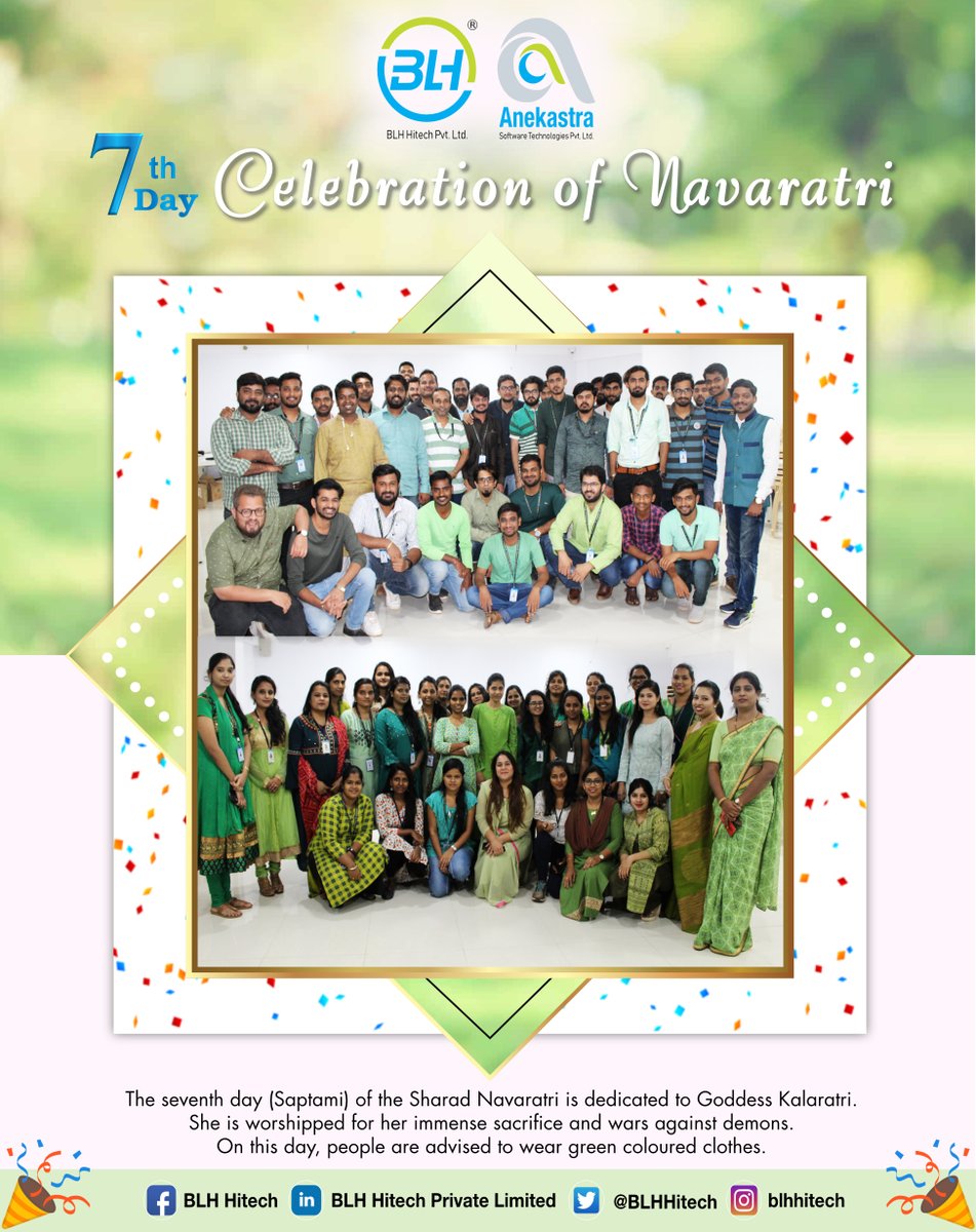 BLHHitech's tweet image. 7th Day Navaratri Celebration.
#Navaratri #GreenDay #day7 #blhhitech.