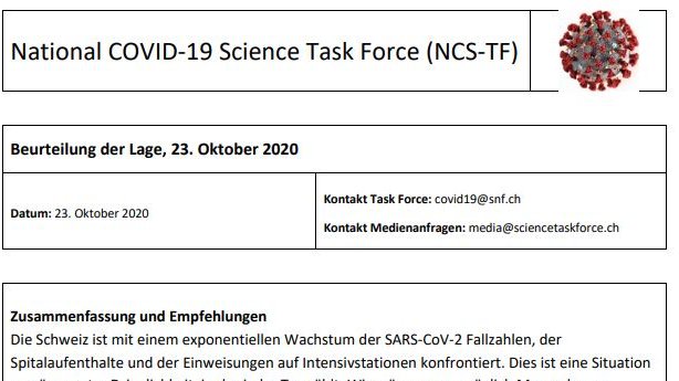 SciAP_Covid19's tweet photo. Nach Überprüfung der aktuellen Situation (23.10.2020) empfiehlt die Science Task Force eine Reihe von 10 Massnahmen, um die Zahl der Neuinfektionen mit Covid-19 rasch zu reduzieren. 

➡️ https://t.co/KjZGpfYdV6

Jeder Tag zählt. https://t.co/ub9pZ16fiu
