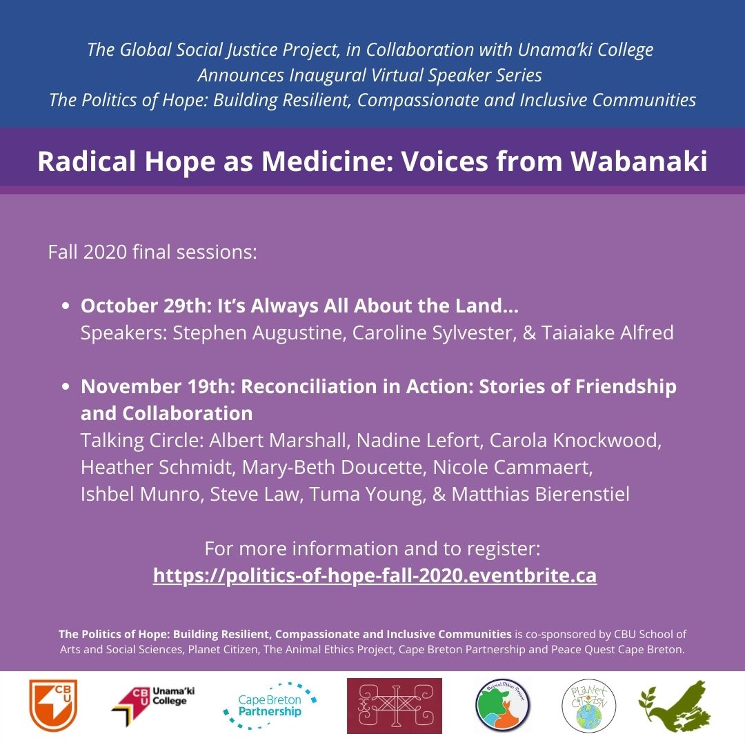 The Global Social Justice Project Announces Inaugural Virtual Speaker Series
The Politics of Hope: Building Resilient, Compassionate and Inclusive Communities.
All sessions are FREE, to register for one or more of the virtual sessions, visit: …itics-of-hope-fall-2020.eventbrite.ca
