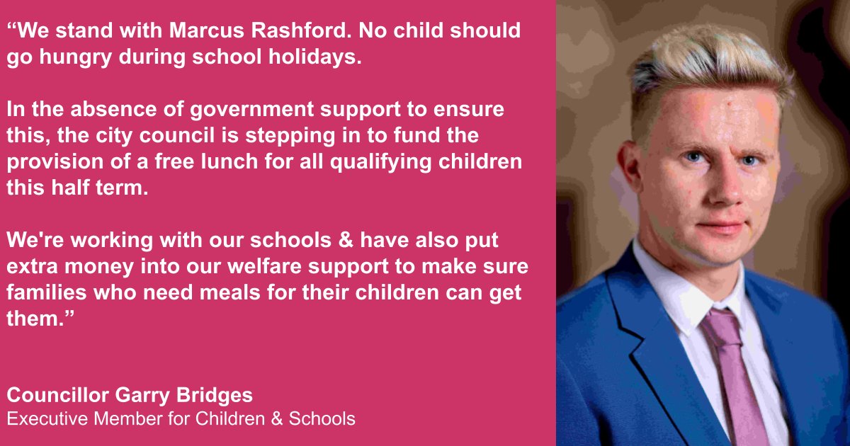 ManCityCouncil's tweet photo. We stand with @MarcusRashford and all our families here in Manchester.  
No child should have to go hungry during school holidays. https://t.co/ck1d8G7QNM