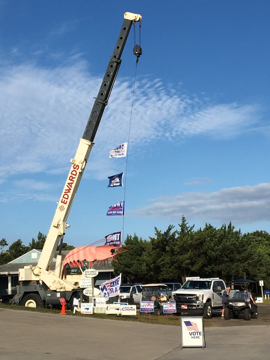 AnmargWarner's tweet photo. Swing state politics reaching new heights at the island's early polling station. The steamed shrimp is still undecided. https://t.co/P1KDkuc47A