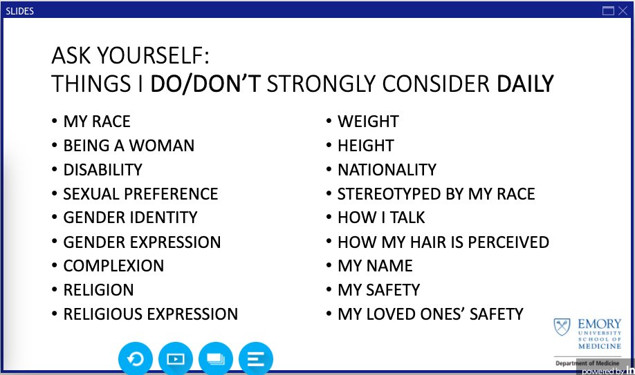 Which of the following do you NOT have to consider on a daily basis? Honestly, I don't have to think about many of these. I recognize my privilege and need to consider the impact of others' experiences. @gradydoctor  #IDWeek2020