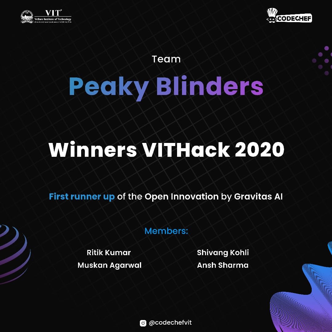 codechefvit's tweet photo. We are really proud of the achievements of our members who, along with their teammates, won prizes in different domains. They are contributing in carrying the CodeChef legacy forward and we wish them the very best for upcoming hackathons.
#gravitas #vitvellore #vithack https://t.co/Z3A8eWUaDY