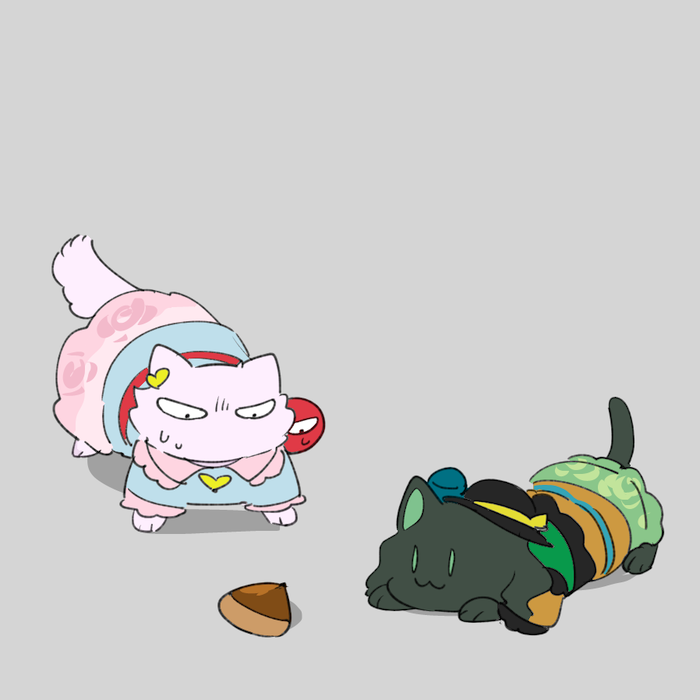 古明地こいし ,古明地さとり 「栗を警戒する猫さとり 」|茶丸九のイラスト