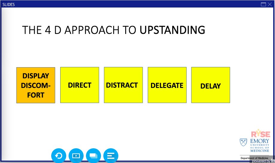 And how can we be better upstanders?Using the 5D approach from  @gradydoctor:First, display discomfort!Be directDistractDelegateDelay #IDWeek2020