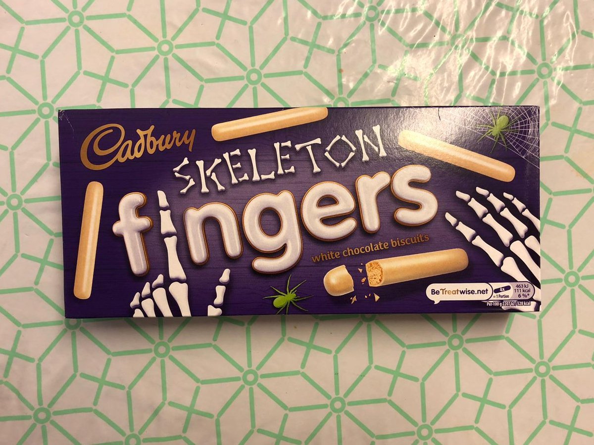 CADBURY “SKELETON” FINGERSIf Cadbury were being logical about constitutes a “skeleton” chocolate finger they would have simply sold a box of plain tubular biscuits, minus the chocolate “skin” of a Jan-Sept/Nov-Dec chocolate finger /5