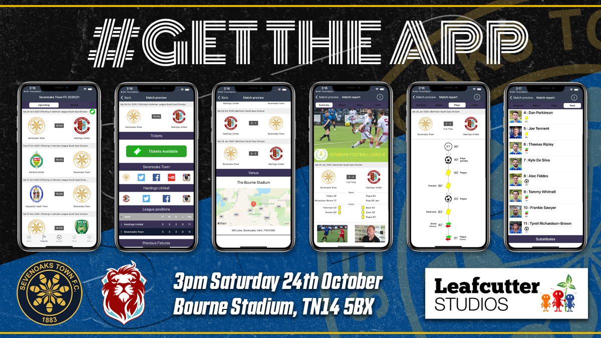 SevenoaksTownFC's tweet photo. ⚽️🔵⚫️ #GetTheApp 🔵⚫️⚽️

Our app has everything you need to know about tomorrow's game against @hastingsufc 

You can even read about our previous games with match reports, play by play, team news, highlights and interviews.

And it's all free on iOS and Android #ForTheFans https://t.co/6tHYWphuYv