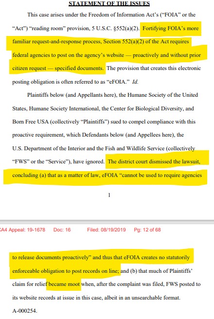BradKutner's tweet image. I&apos;m covering #FourthCircuit OAs in @HumaneSociety v. @USFWS this AM.

It&apos;s a #FOIA dispute with numerous complicated parts and  I&apos;ll be live tweeting for those interested in mootness and proactive document release. 

@CourthouseNews