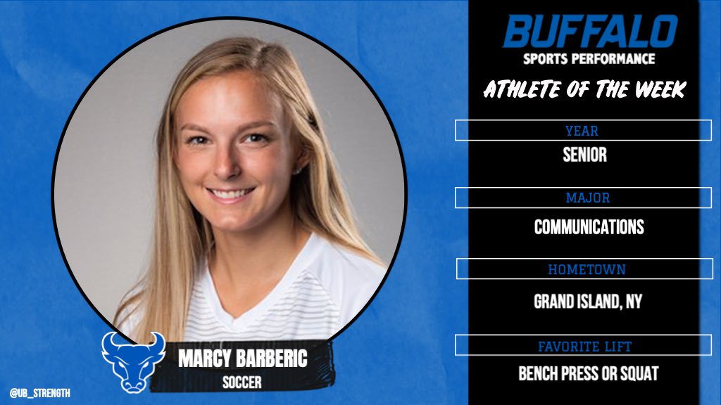UB_Strength's tweet photo. Congrats to Marcy Barberic of UB Soccer for being named this weeks UB Sports Performance Athlete of the Week! #UBhornsUP 🔵🤘🏻💪🏻 https://t.co/zYM1ossfpM
