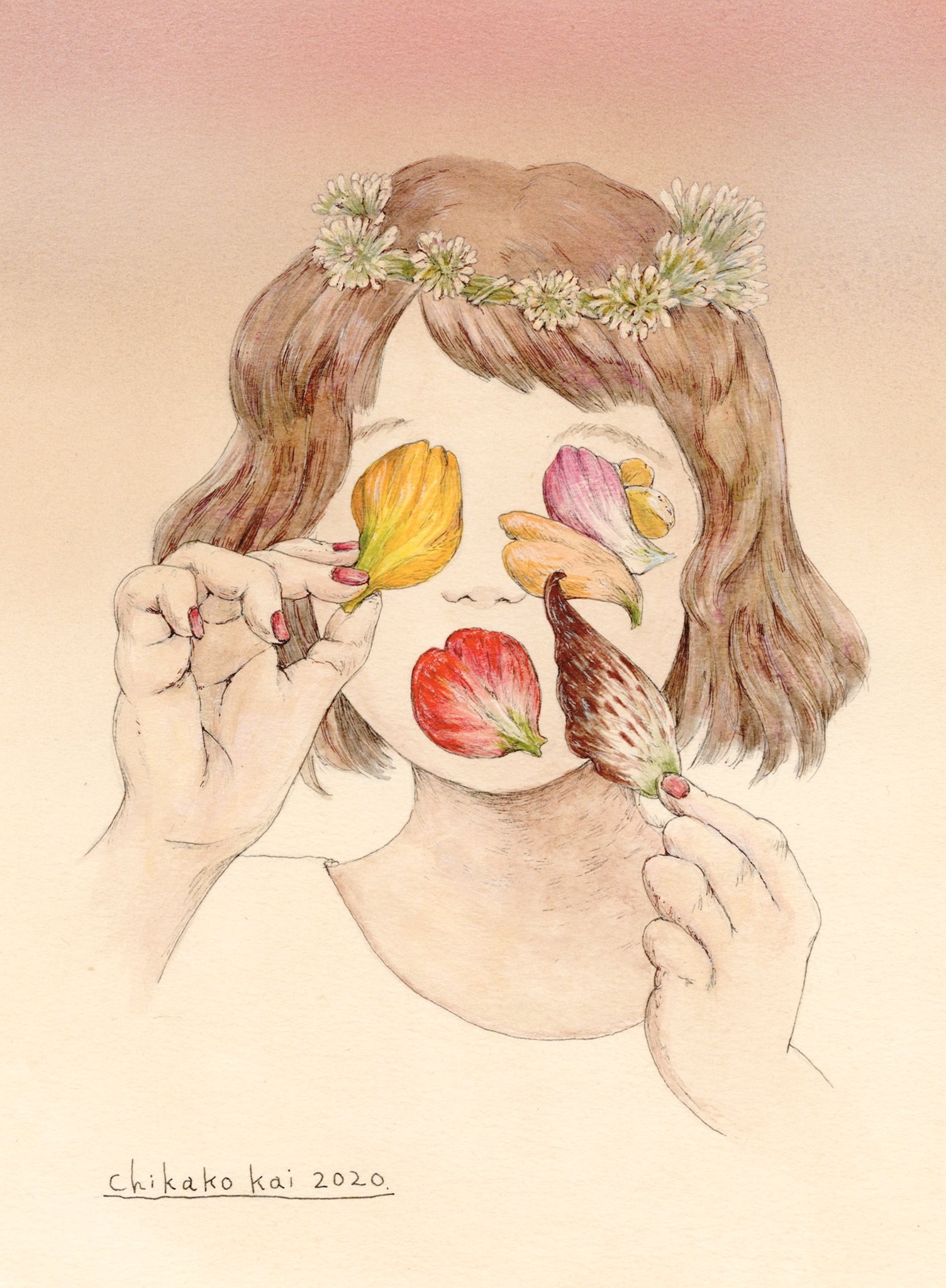 甲斐千香子 Chikako Kai Al Twitter アツゲショウ 年アクリル ペン 紙17 12 5 小さい頃は葉っぱや花びらや色んな植物でおしゃれ遊びをしていました Artwork Illustration ペン画 個展 絵画 Painting 絵 Acrylicpainting T Co Cjps3jsgzf