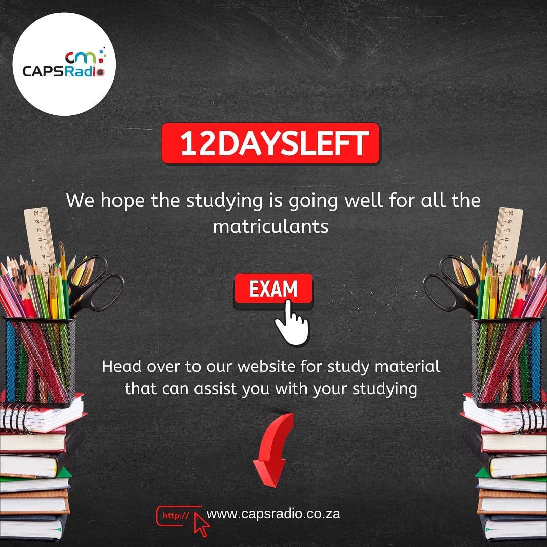 CAPSMediaSA's tweet image. With only 12 days to go for the matric finals, we wish you all well in your study prep!

#imfundo #matric2020 #studyprep
