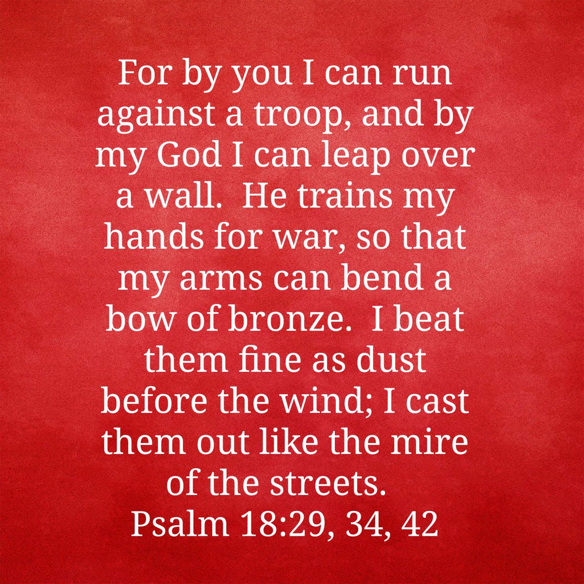 nesanborn's tweet photo. For by you I can run against a troop, and by my God I can leap over a wall.  He trains my hands…
https://t.co/JXMZDDDCNr https://t.co/bRNiKMOfvH