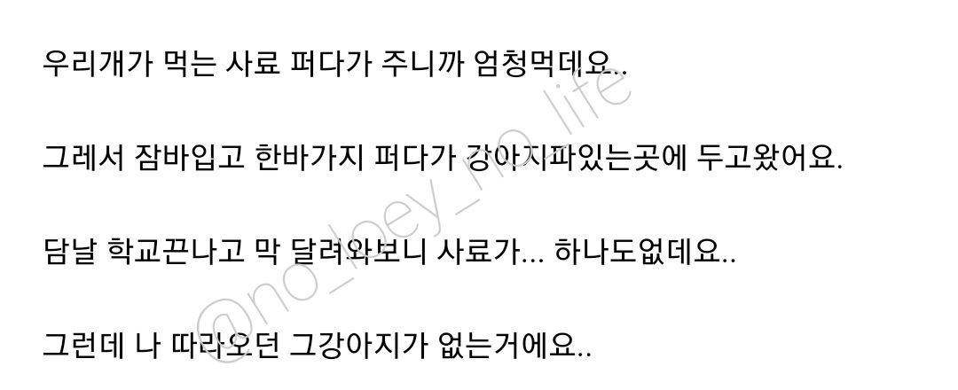 I scooped up some dog food & gave it.. the puppy was eating a lot!So I wore my jacket & left some food beside the puppies at the place they were staying.After school, I returned & there was no food left..The puppy that kept following me wasn't there either.. #CHANYEOL  #찬열
