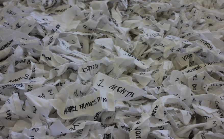 charliemcburney's tweet photo. 2 yrs ago I did a project titled 'Swept under the rug'.
This rag rug is made up of 796 cotton strips with the names &amp; ages of the Tuam babies &amp; children found in the unmarked mass grave. We need to give them a voice.
#MotherAndBabyHome #createchange #separatechurchandstate https://t.co/xbnW1FHA1Y
