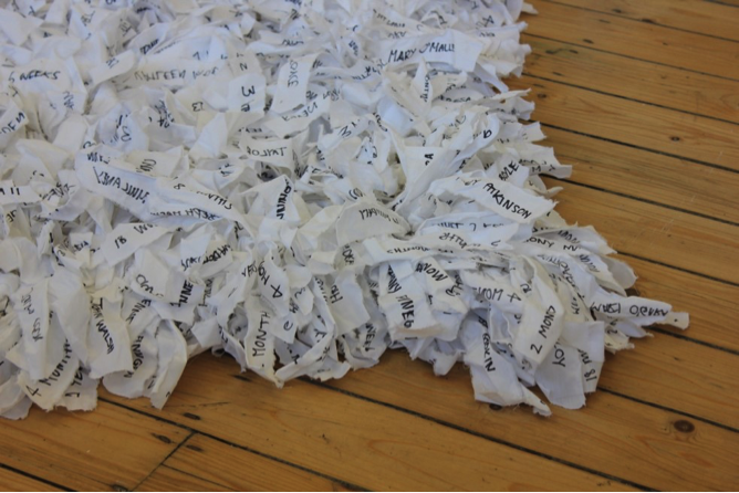 charliemcburney's tweet photo. 2 yrs ago I did a project titled 'Swept under the rug'.
This rag rug is made up of 796 cotton strips with the names &amp; ages of the Tuam babies &amp; children found in the unmarked mass grave. We need to give them a voice.
#MotherAndBabyHome #createchange #separatechurchandstate https://t.co/xbnW1FHA1Y