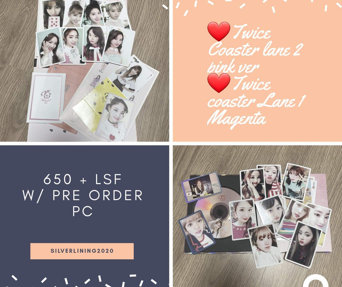 WTS/LFB(TO CHECK ITEM/S AVAILABILITY PLEASE CHECK THREAD)UNSEALED TWICE ALBUMSINCLUSIONS: SEE PICTURES650 ALL IN + LSF 300 ALL IN + LSF (NO POCA)NORMAL ETADOP: OCTOBER 26 - NOVEMBER 13FOR MORE DETAILS PLEASE DM US #SilverLiningAvailableItems