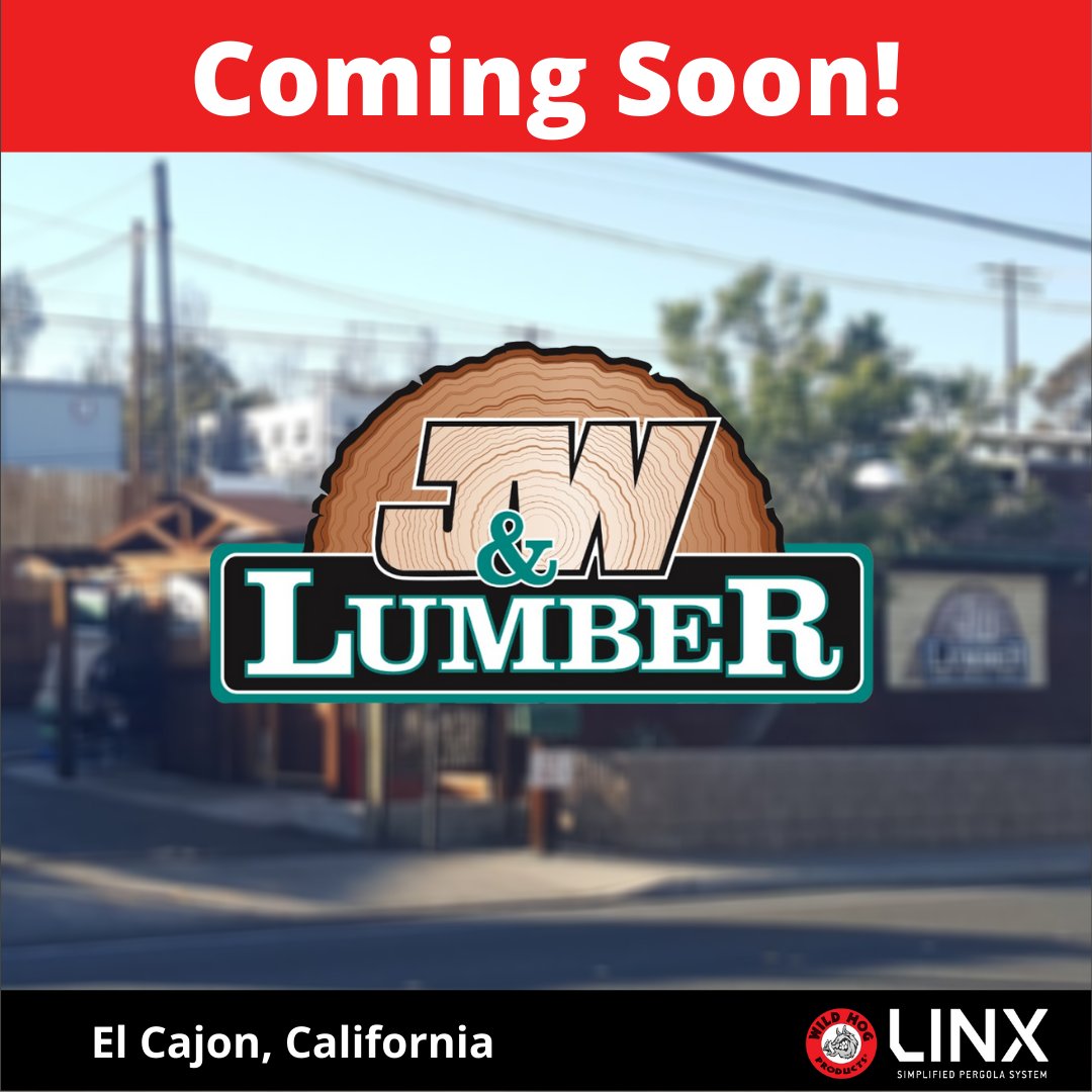 LINX Pergola is heading your way.  We're looking forward to welcoming J&amp;W Lumber in El Cajon, CA.  Coming Soon!
jwlumber.com   linxpergola.com

#diypergola #pergolabrackets #pergolakits #backyarddiy  #jwlumber #outdoorspace #wildhogproducts #diyprojects