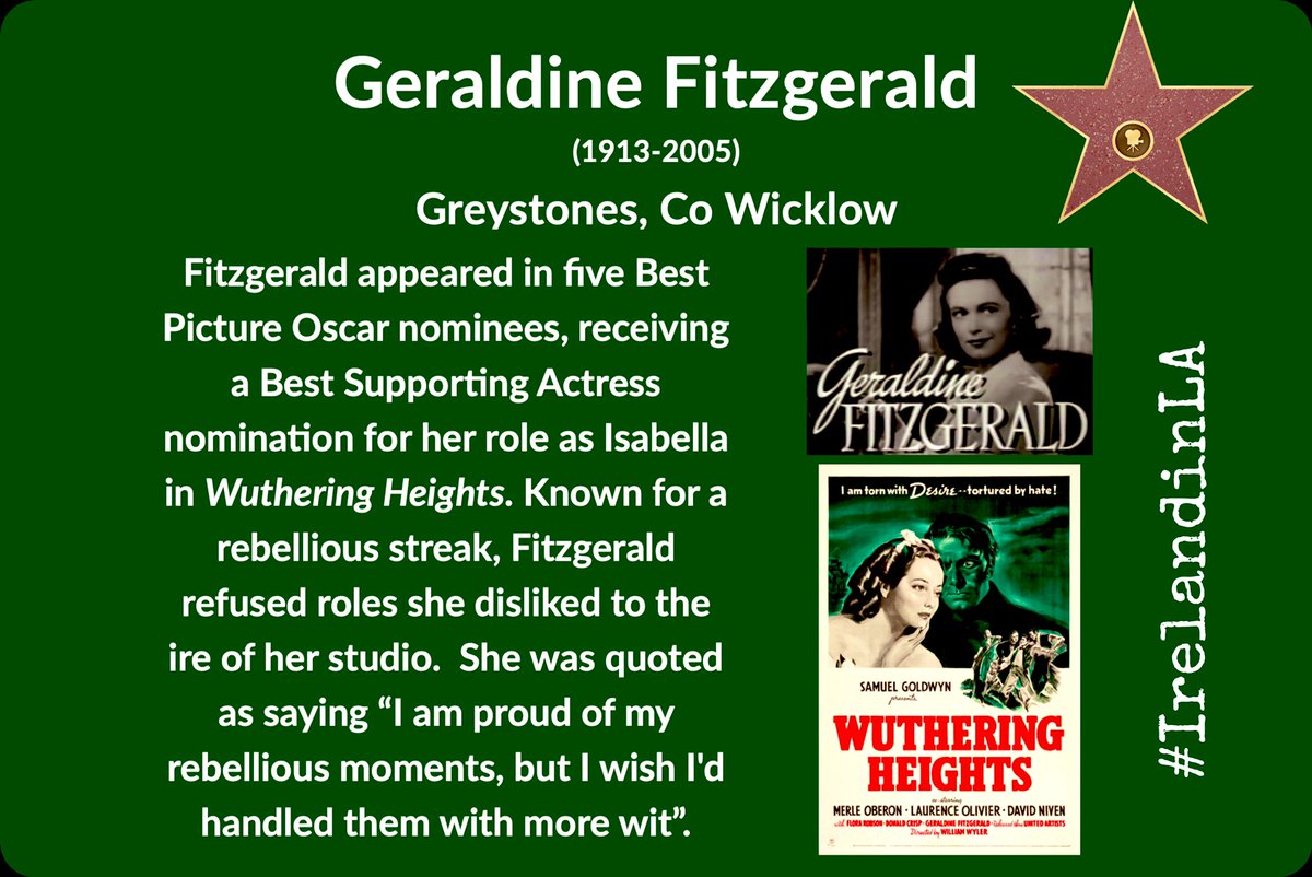 IrelandinLA's tweet photo. Featuring the first Irish woman on our Hollywood Walk of Fame series! From working with Orson Welles @GateTheatreDub to leading roles in numerous "masterpieces of Hollywood’s Golden Age”, Geraldine Fitzgerald’s career spanned over 50 years #irishfilm #irelandinla #wicklowcoco https://t.co/mn5DfcLoav