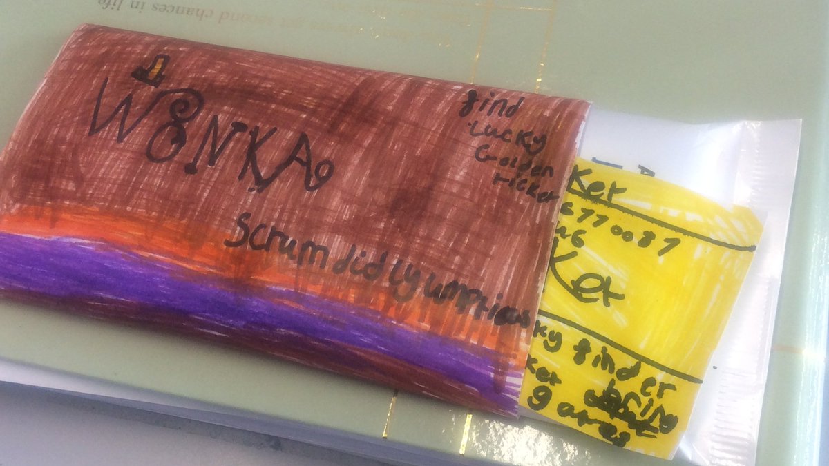 StStephens_Bury's tweet photo. Year 3-4 have designed their own Scrumiddlyumptious Wonka bars complete with golden tickets! Mr Horsfield  picked the winners! #art #layeredlearning https://t.co/w7dIrkPFbx