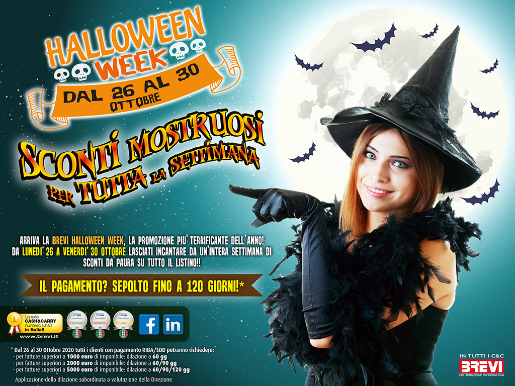 UNA SETTIMANA DA PAURA! Sei pronto per un’intera settimana di offerte da urlo? Lunedì 26 ottobre scatta in tutti i nostri Cash &amp; Carry la Brevi Halloween Week, con sconti mostruosi su tutto il listino fino a venerdì 30. Le promo saranno disponibili a sito dalle 18.45 di oggi!