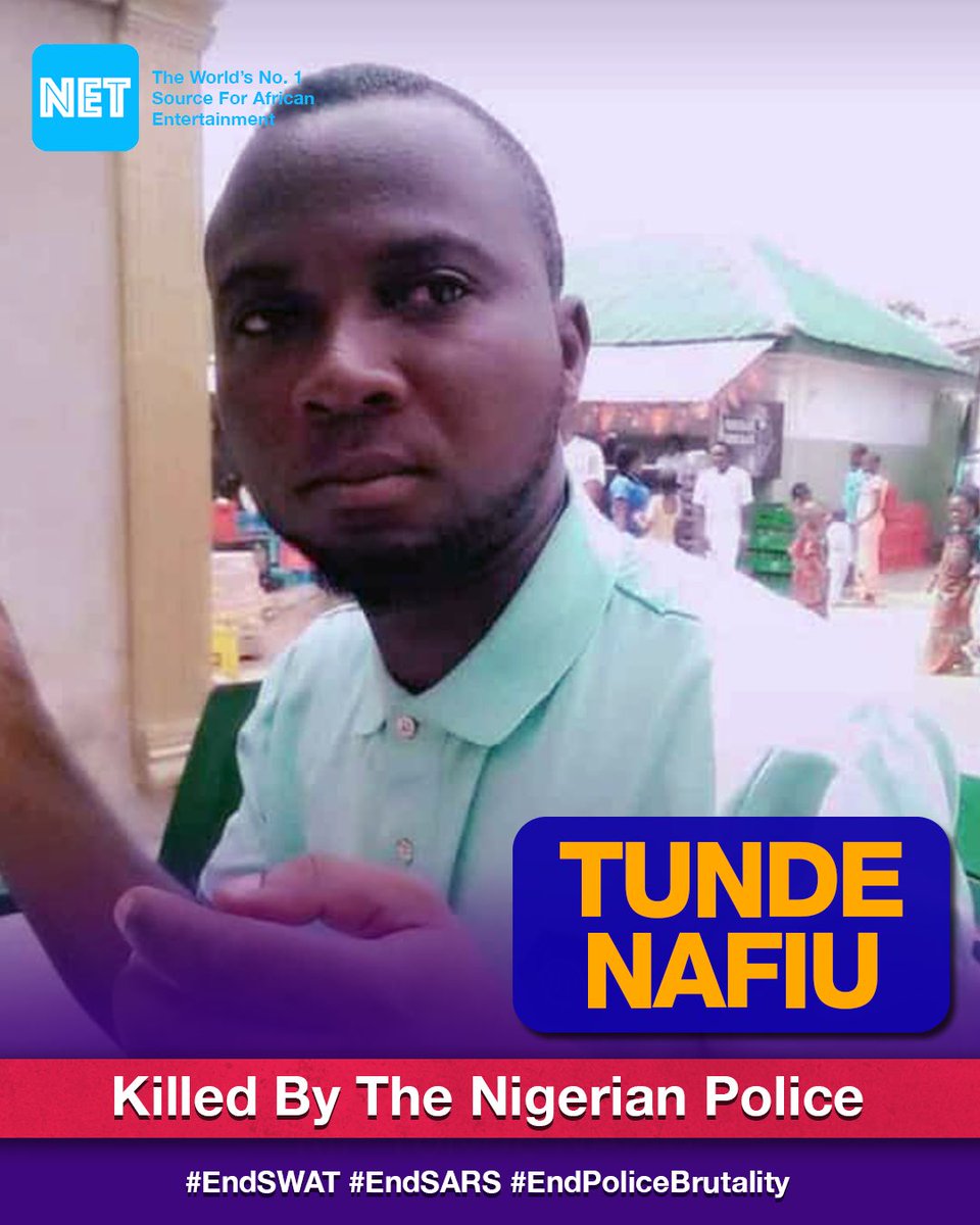 Tunde Nafiu, 30, was shot dead by a SARS officer, Gbadamosi Lukman, while he was trying to board a commercial motorcycle in Iwo, Osun State on the night of Thursday, August 23, 2018. Rest In Peace.  #EndSARS  