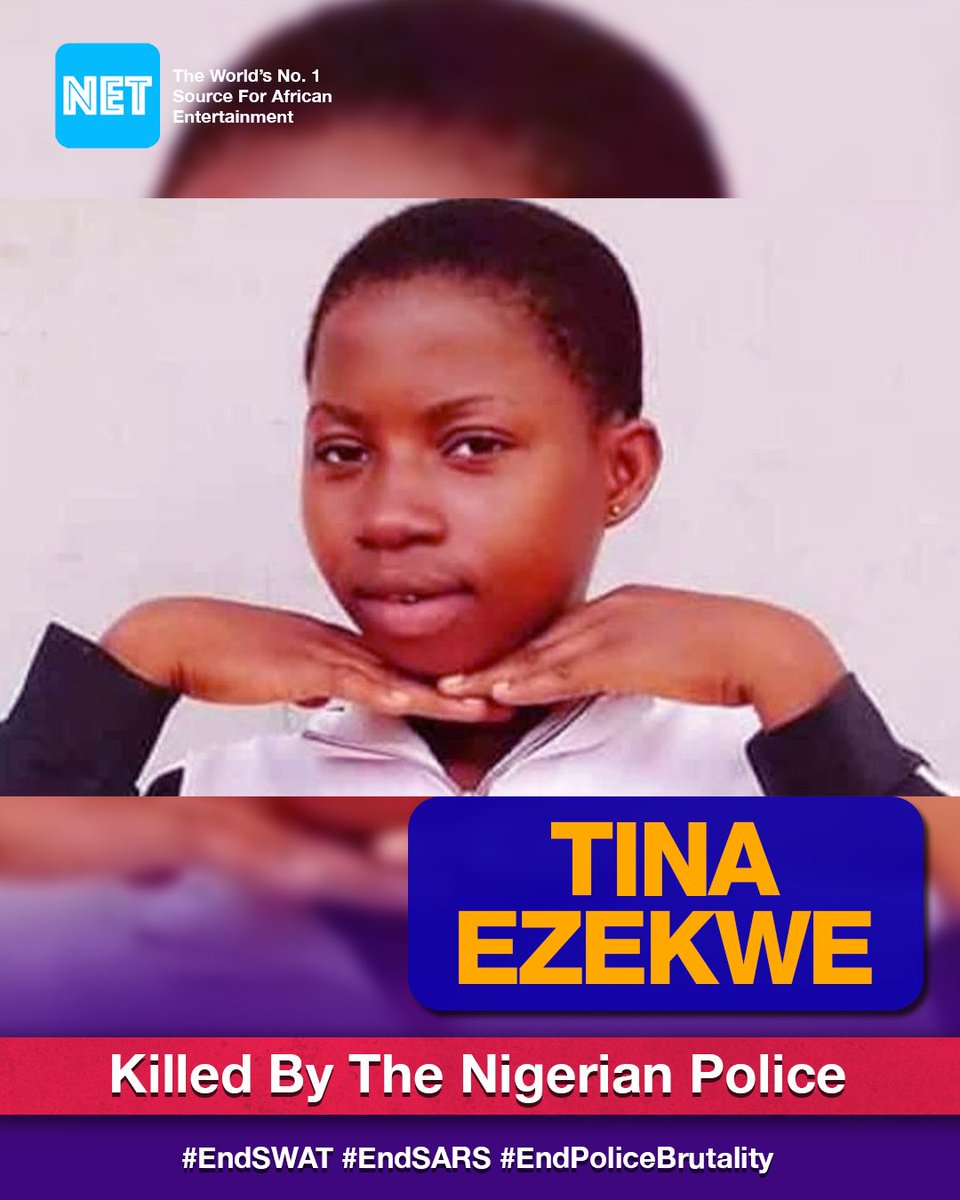 Tina Ezekwe, 16, was shot by a stray bullet at a bus stop in Lagos when a police officer arguing with a bus driver over bribe fired shots on Monday, May 26, 2020. She died on Thursday, May 28, at a hospital in Lagos Island.Rest in peace. #EndSARS  