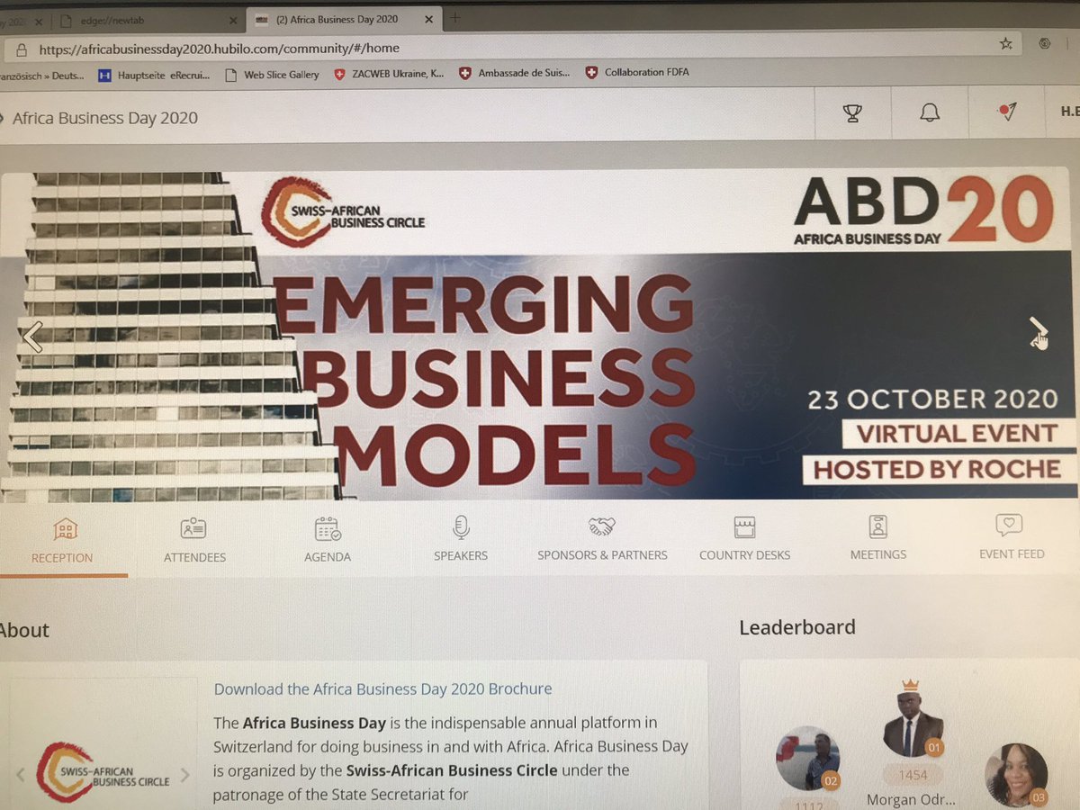 AmbSuisseMaroc's tweet photo. Bravo @Swiss_Circle pour organiser un fantastique Africa Business Day (ABD) virtuel soulignant les talents, la créativité comme les potentiels de l’Afrique et prouvant une fois de plus être une parfaite plateforme pour le business entre la🇨🇭et #Afrique. https://t.co/GWzqnvVzas