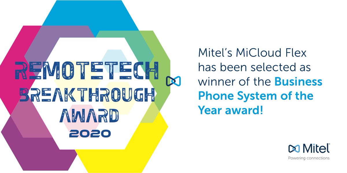 Mitel's tweet photo. .@TopTechAwards names MiCloud Flex ‘Business Phone System of the Year’ for 2020. Read today's announcement: https://t.co/l0A0dzWVC9 #cloud #remoteworking #InsideMitel https://t.co/oNndMIicqC