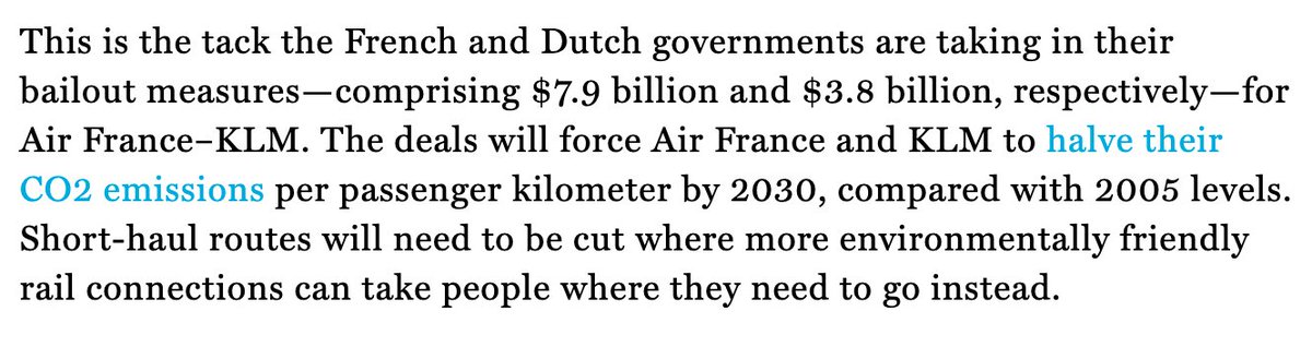 Canada can look to other countries like France and the Netherlands for inspiration and ideas.  https://fortune.com/2020/06/27/airline-bailouts-green-pandemic-recovery/ Bottom line, if we’re going to “build back better” we actually have to do it, at every & any opportunity. 8/8