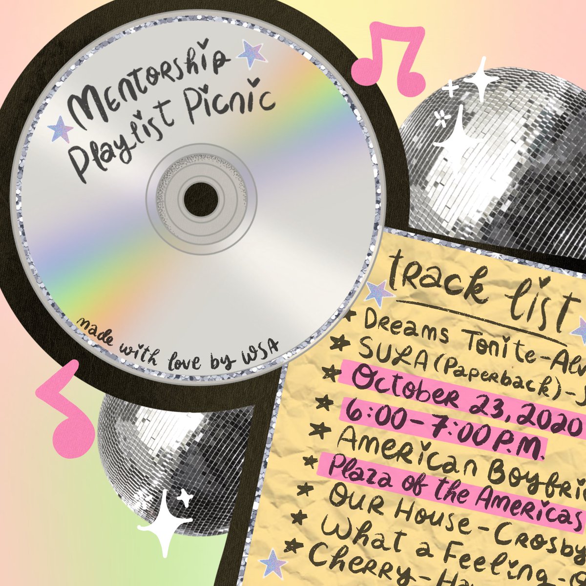 UF_WSA's tweet photo. WSA mentorship playlist picnic tonight at 6pm at Plaza of the Americas✨The cool kids are wearing masks and costumes 😷🎃💖💫💜⭐️ https://t.co/AKVaC3WK5b