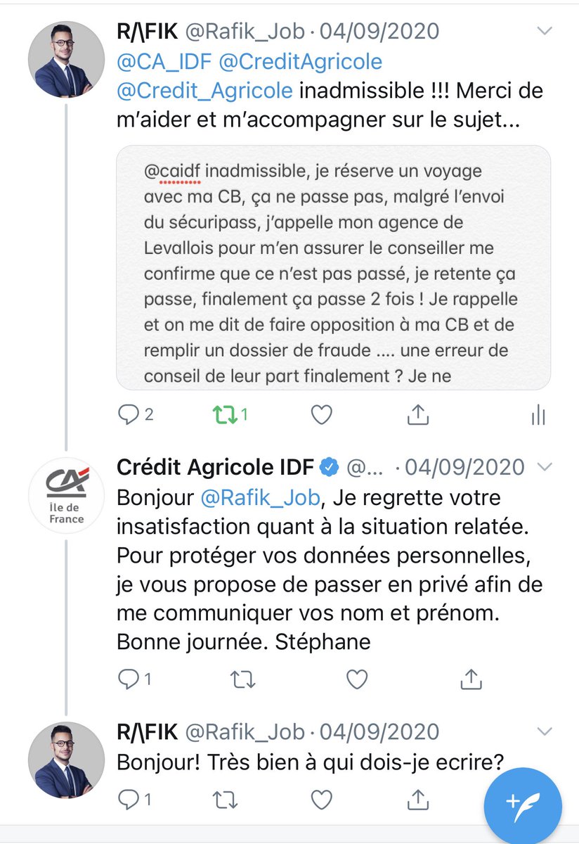 Rafik_Job's tweet photo. @Credit_Agricole @CA_IDF @CreditAgricole 🚨🚨🚨 Bientôt 2 mois après ! Toujours pareil... Peu de suivi et d’accompagnement de mon agence. C’est beau la fidélisation client !!!!  🚨🚨🚨 https://t.co/0XHLlnru3q