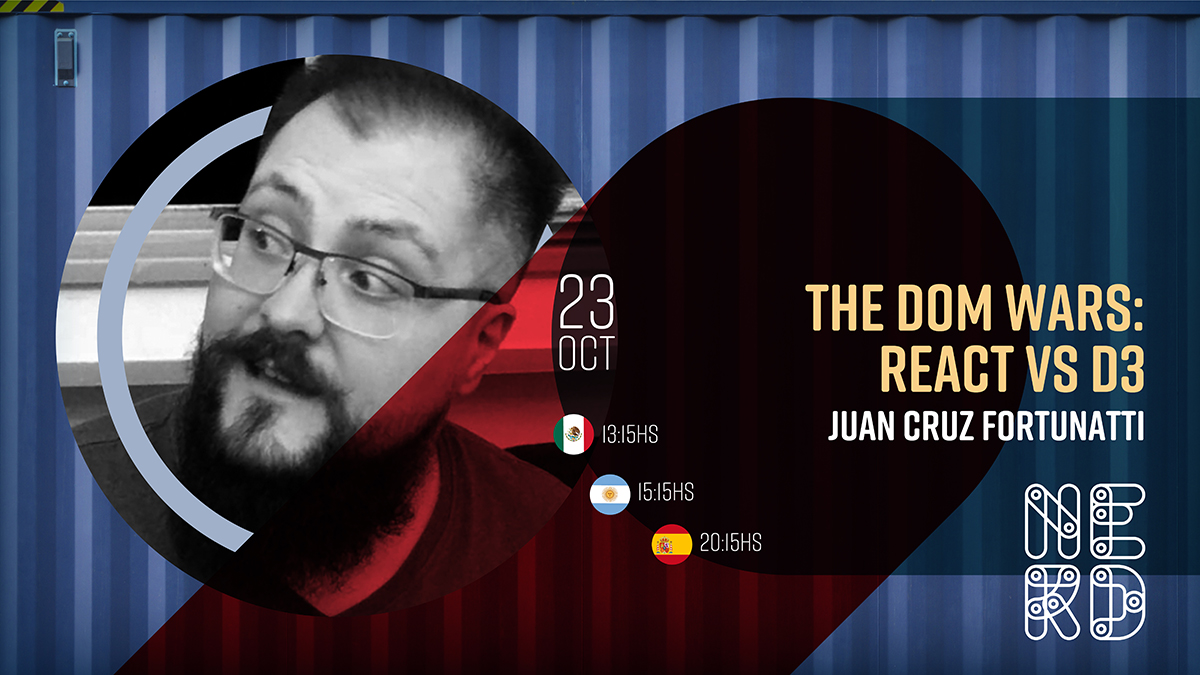 nerdearla's tweet photo. ⏰⏰⏰La primera charla del #ContainerAzul “The DOM Wars: React vs d3” por @jcfortunatti de @Leniolabs_ empieza en minutos nada más. Si todavía no te registraste, ingresá a👉https://t.co/T3Ebl22nmq #nerdearla https://t.co/FQYaIszvZl
