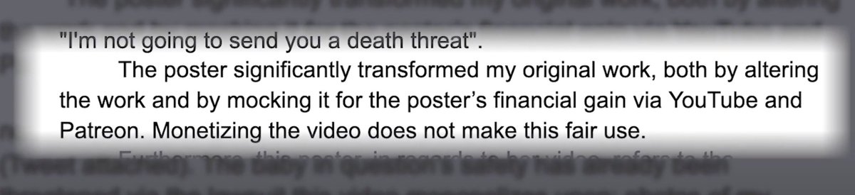 (4) "The poster significantly transformed my original work, both by altering the work and by mocking it."... um.Are you making the fair use argument FOR her?"Transformativeness" is LITERALLY the most important part of a fair use analysis. And "mocking" = criticism = +fair use.