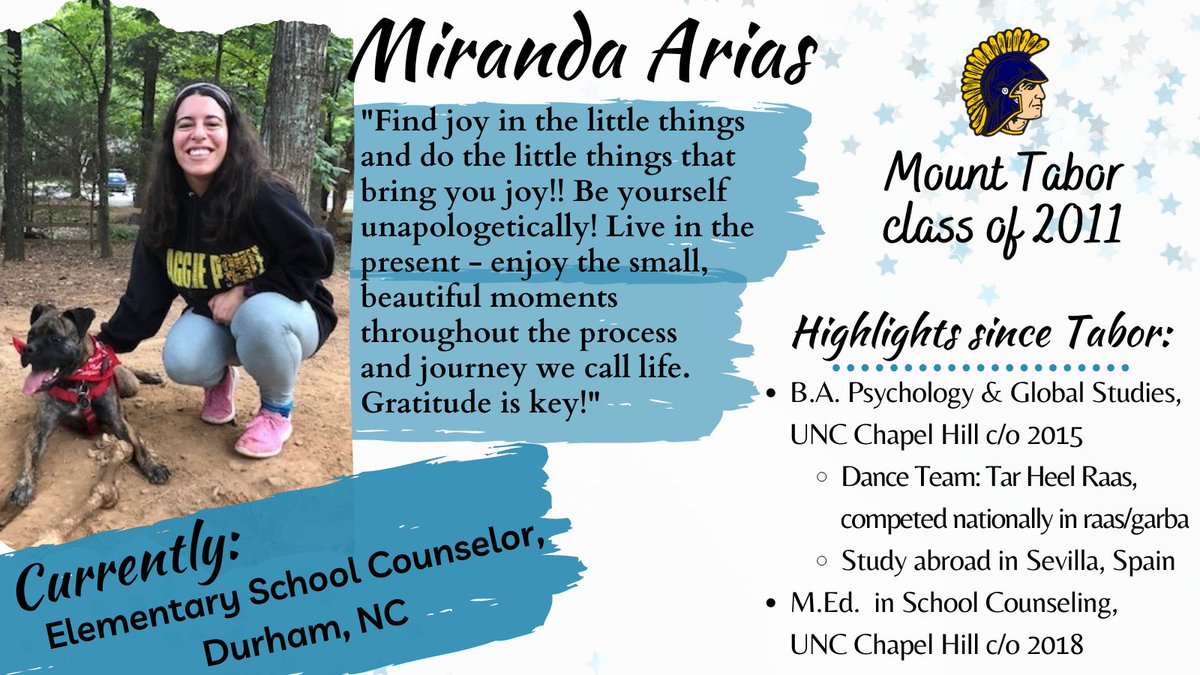 MTHSGuidance's tweet photo. We 💙 our #TaborGrads 

Miranda, @Tabor_City #Classof2011 , is doing awesome things as a #SchoolCounselor at @joycharter 

Are you a @mttaboralumni - send us your info &amp; some words of wisdom for our current students here: https://t.co/i9SkV82Mcl

@UNCSchCounsM_ED @TaborPTSA https://t.co/5RG3ESGb43
