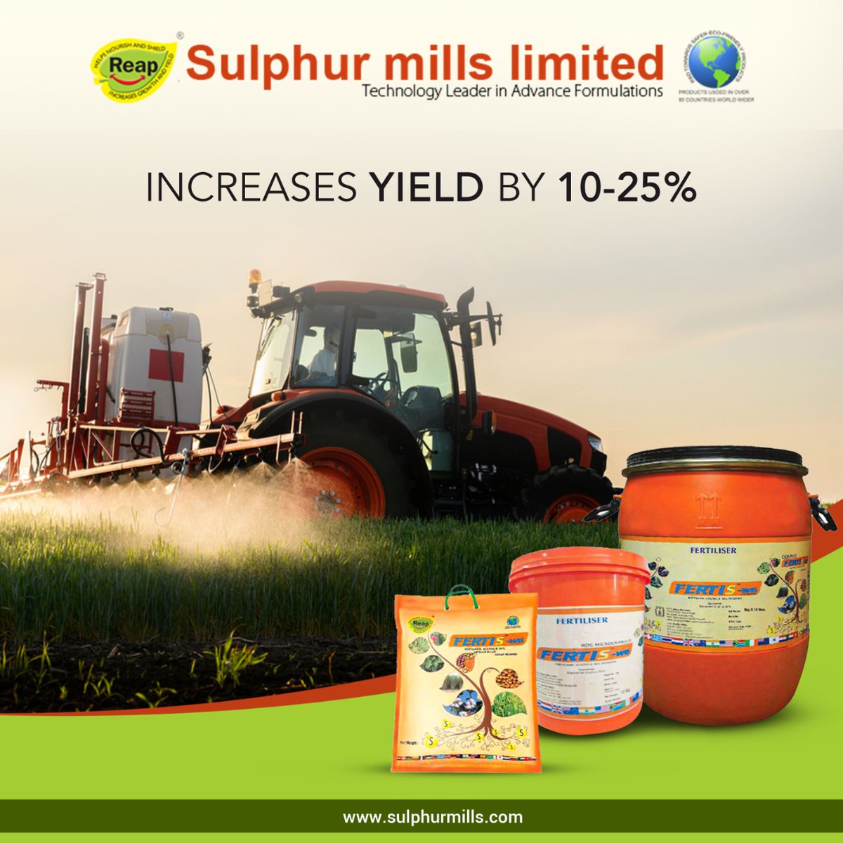 MillsSulphur's tweet photo. Fertis WG is a leading product of Sulphur Mills Limited. It increases yield by 10-25%. It is surely a great help for the farmers to make their work more efficient.
#sulphurmills #agrochemicals #fertis #technoz #reap #sumil #fungicide #herbicide #insecticide #pesticide #farming https://t.co/bLML8nW6yg