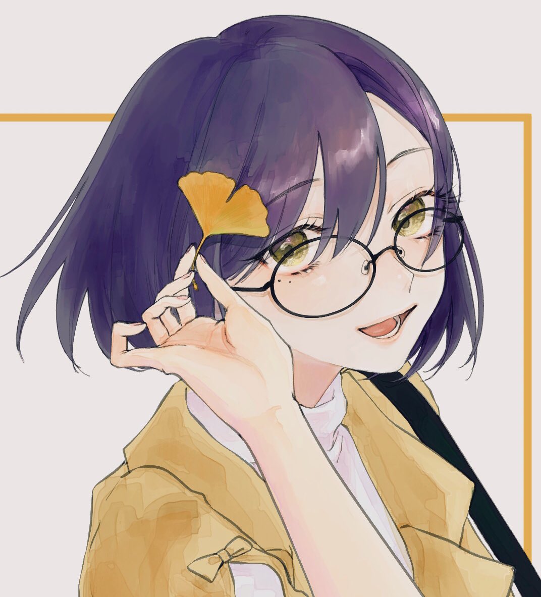 1girl solo glasses bag short hair smile looking at viewer  illustration images