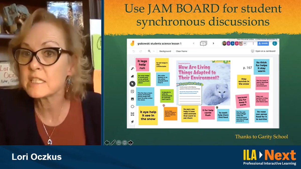 Thank you @LoriOczkus for a practical discussion on #ReciprocalTeaching in virtual or socially distant settings! It can be done! 
How about some #Jamboard virtual sticky notes!? 
#yesplease #Comprehension #literacy #ILANext