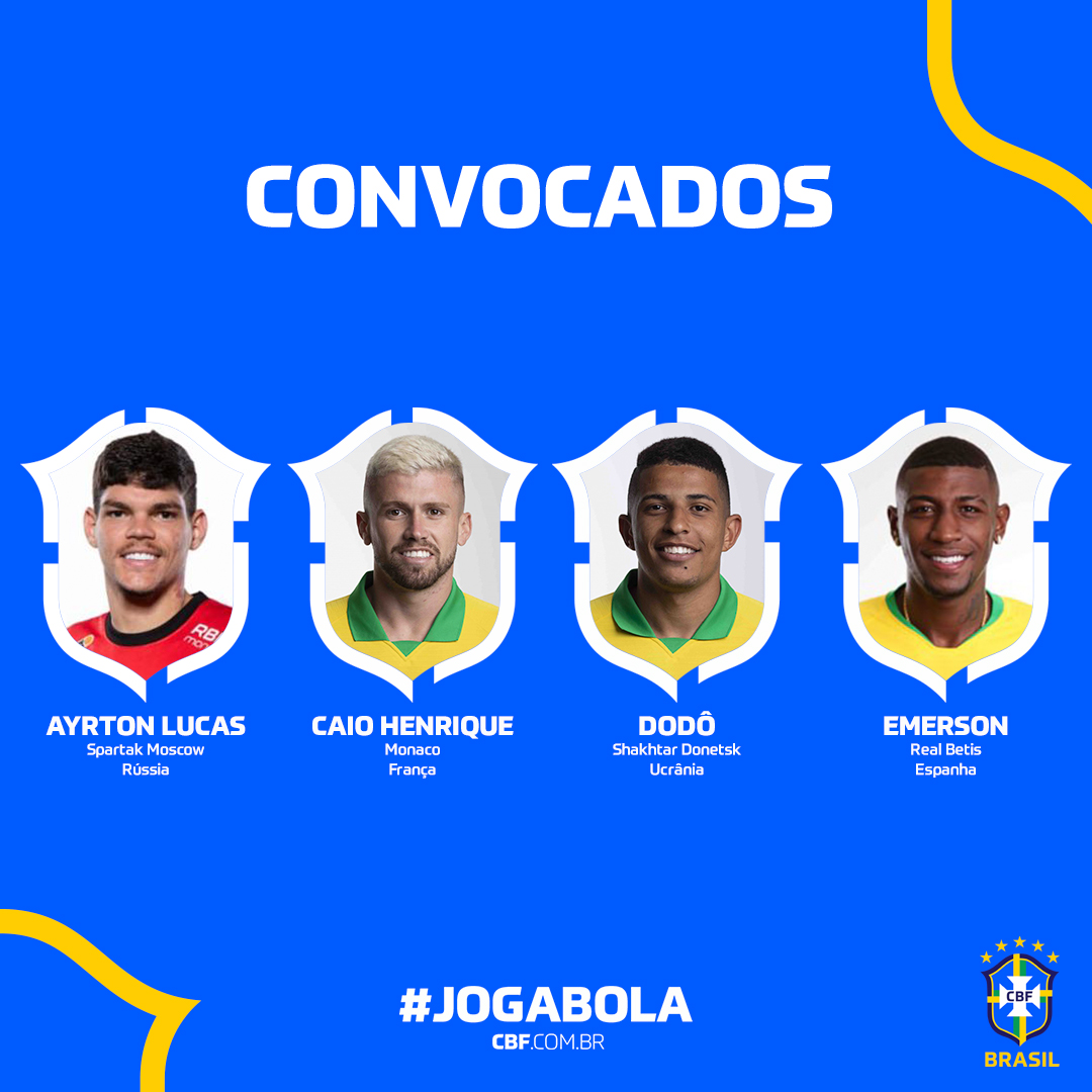 CBF Futebol on X: 📝 CONVOCAÇÃO DA #SeleçãoOlímpica Laterais: Ayrton Lucas  - @fcsm_official Caio Henrique - @AS_Monaco_BR Dodô - @shakhtar_brasil  Emerson - @RealBetis #JogaBola #Brasil  / X