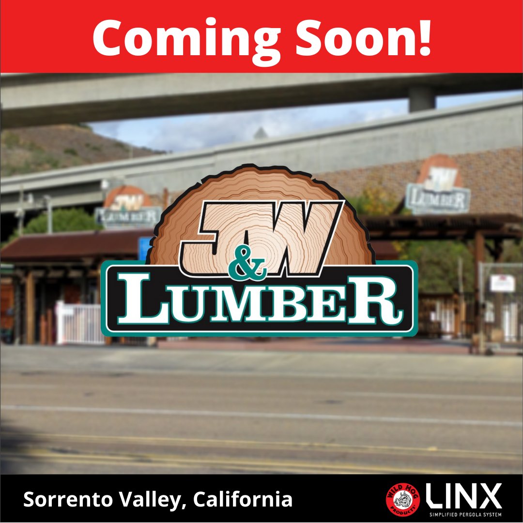 LINX Pergola is heading your way.  We're looking forward to welcoming J&amp;W Lumber in Sorrento Valley, CA.  Coming Soon!
jwlumber.com   linxpergola.com

#diypergola #pergolabrackets #pergolakits #backyarddiy  #jwlumber #outdoorspace #wildhogproducts #diyprojects