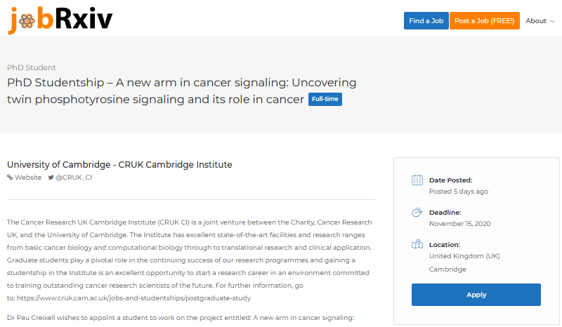 jobRxiv's tweet photo. #ScienceJobs:
PhD Studentship – A new arm in cancer signaling: Uncovering twin phosphotyrosine signaling and its role in cancer
University of Cambridge - CRUK Cambridge Institute (@CRUK_CI), Cambridge, UK
https://t.co/ekfx5SAAr5
#PhD #CancerSignaling https://t.co/dJJ9MFLAcS
