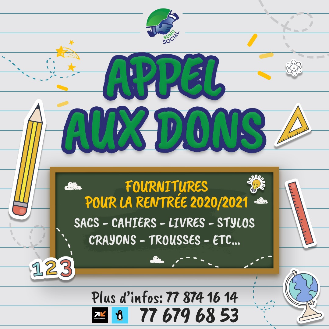 Sunusocial's tweet photo. 🚨 Sunu Social lance un appel aux #dons pour venir en aide aux #élèves les plus nécessiteux.
Votre participation financière et/ou matérielle, nous serait d'une grande utilité et permettrait à ces élèves de bien débuter l'année scolaire.

#SunuSocial221 #UnEnfantUnKitScolaire https://t.co/Rk3zXFD2g2