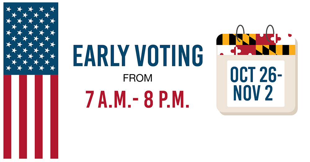 Early voting runs from Mon, October 26th through Mon November 2nd from 7 a.m. until 8 p.m.—Sat. &amp; Sun. too! Find a local early voting center here: bit.ly/EVcenters #MDvotes