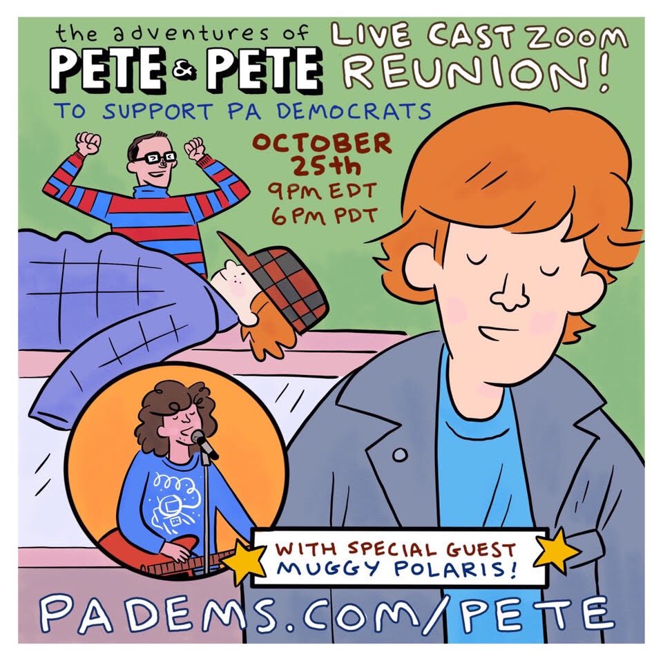 DavidJMartel's tweet photo. THIS SUNDAY, 10/25; “zooming” with fellow cast &amp; the minds behind “Pete &amp; Pete” for a night of fun, underscoring the stakes of this vote, and raising some funds to help    https://t.co/Tuk2SHhmfq

--
#PeteAndPete #Reunion #Wellsville #Philly #Pittsburgh #Harrisburg #USA #PADems https://t.co/xgO785qBEX