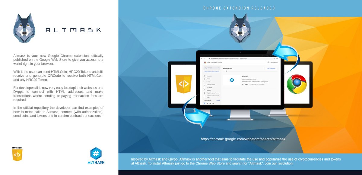 We are proud to announce our own Google Chrome extension - ALTMASK - which is now available

@HtmlBunker <a href="/althash_org/">Althash Blockchain</a> <a href="/Codex_HTML/">Codex - 'CDEX' - (HRC20)</a> 

chrome.google.com/webstore/detai…