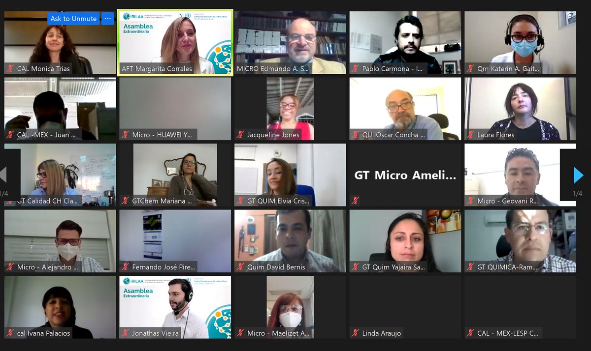 Ayer 22 de octubre, culminó nuestra primera asamblea virtual.
Cumpliendo 100% los objetivos establecidos para fortalecer y mejorar la RILAA ✍️

Abrazos virtuales y muchas gracias a <a href="/opsoms/">OPS/OMS</a>  y a todos los países miembros que hicieron posible esta Asamblea.
📸👩‍💻🧑‍💻
<a href="/panaftosa_inf/">PANAFTOSA-OPS/OMS</a>