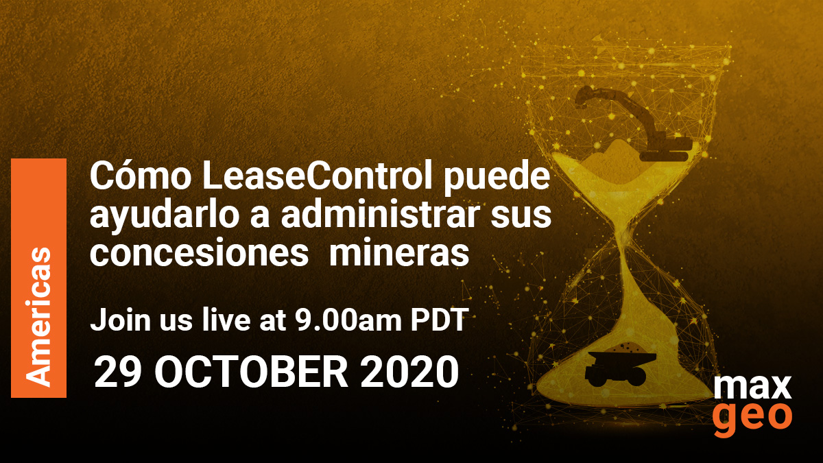 MaxGeoServices's tweet image. Join our #tenementmanagement webinar in Spanish on 29 October to find out how #LeaseControl #compliancemanagement software can help you keep on track of your #landmanagement. Register now ow.ly/yG6Z50BKF54 #miningexploration #mineralmanagement #maxgeo