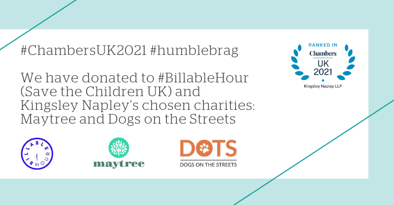 KNFamilyTeam's tweet photo. We are in excellent company in Band 2 of #ChambersUK2021 - thank you to our clients and referees for your continuing support. Acknowledging our #humblebrag, we've donated to #billablehours, @MaytreeRespite &amp; @dotslondon https://t.co/4iet59pEYC